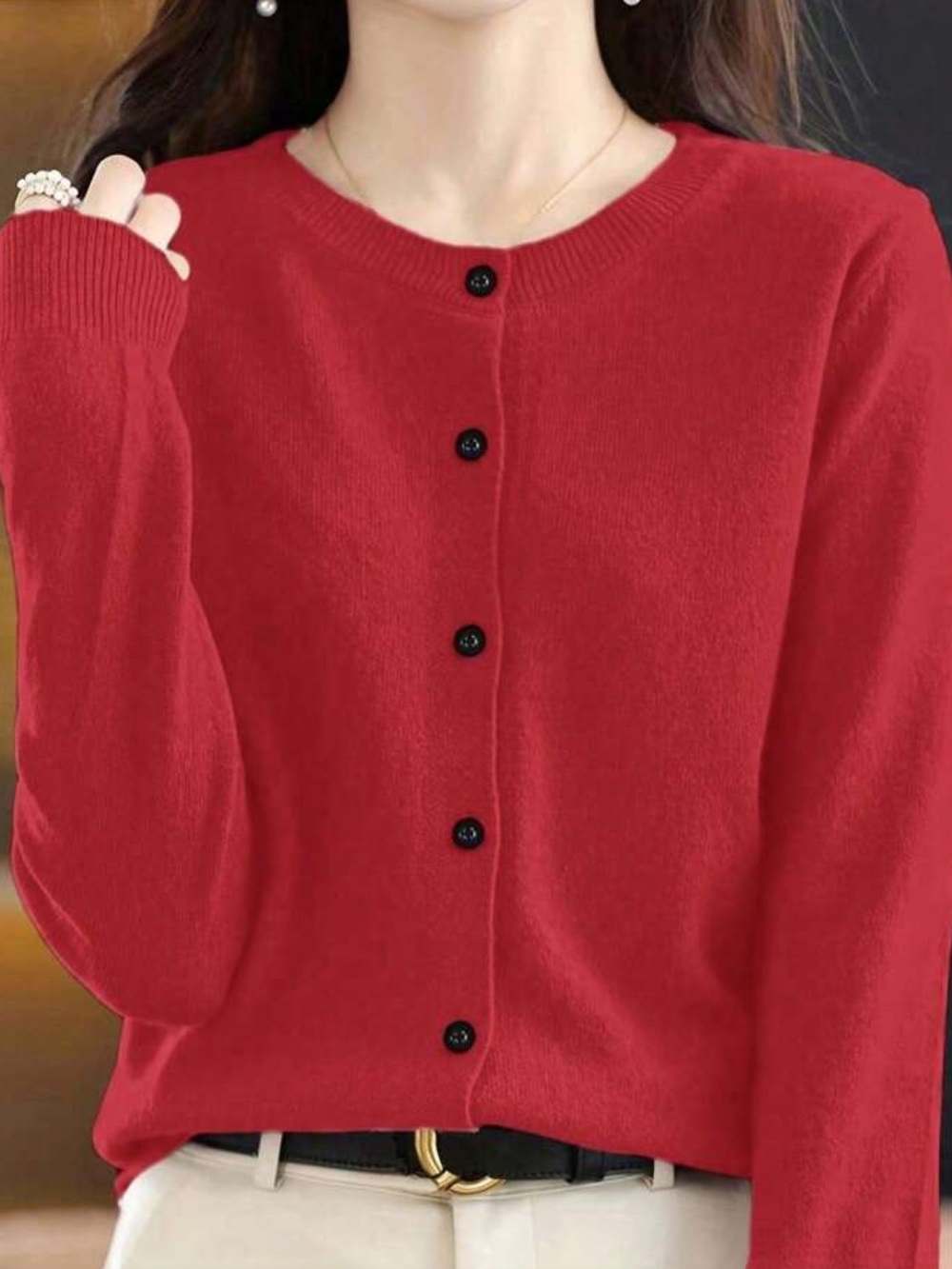 Red Button-Front Cardigan - Picture 1 of 6